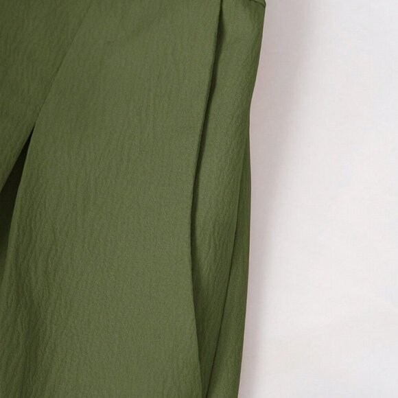 Army Green Elegant Women's Casual Solid Color Lantern Sleeve Jumpsuit - Picture 5 of 9